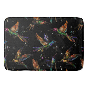 Colourful Jewelled Hummingbirds on Black Bath Mat