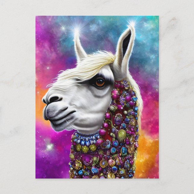 Colourful Jewelled Llama Postcard (Front)