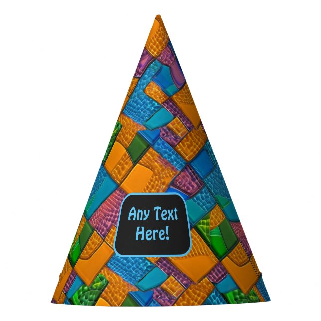 Colourful Jigsaw Mosaic with Your Celebration Text Party Hat (Front)