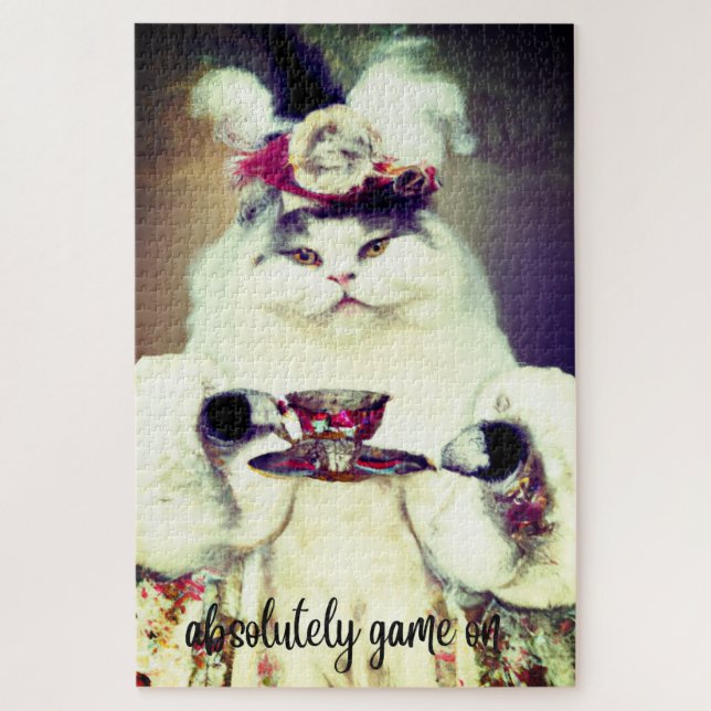 colourful jigsaw puzzel with cat&cup of tea puzzle (Vertical)