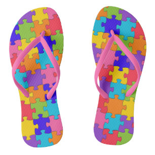 Colourful Jigsaw Puzzle Flip Flops