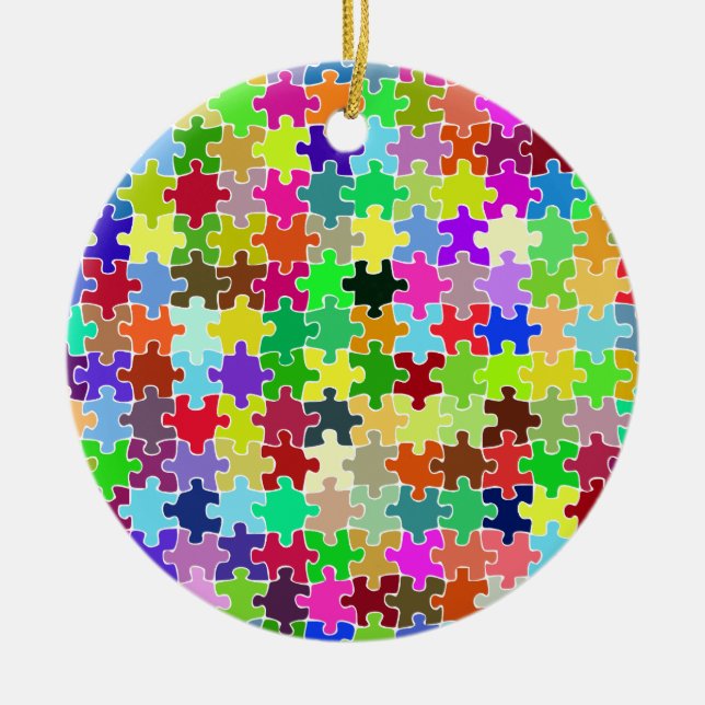 Colourful Jigsaw Puzzle Pattern Ceramic Ornament (Front)