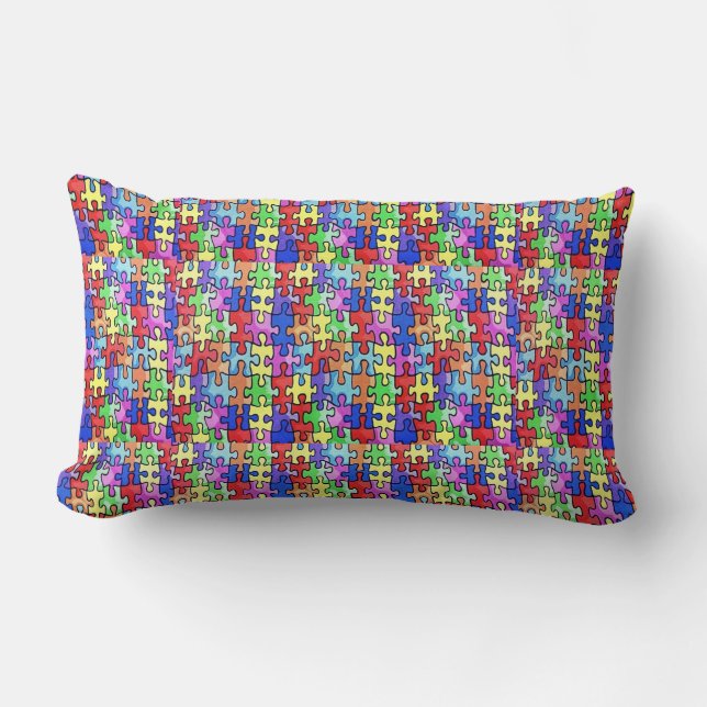Colourful Jigsaw Puzzle Pattern Lumbar Pillow (Front)