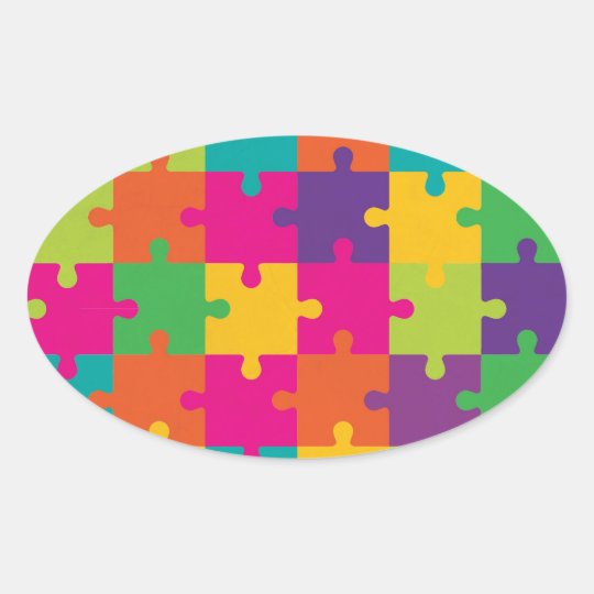 Colourful Jigsaw Puzzle Pattern Oval Sticker