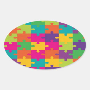 Colourful Jigsaw Puzzle Pattern Oval Sticker