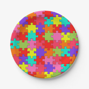 Colourful Jigsaw Puzzle Pattern Paper Plate