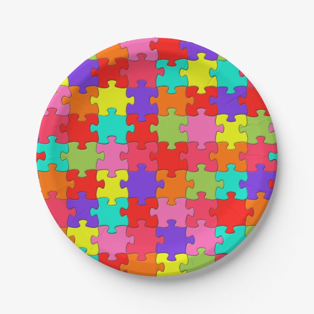 Colourful Jigsaw Puzzle Pattern Paper Plate (Front)