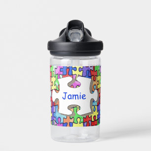 Colourful Jigsaw Puzzle Pattern Personalised Water Bottle