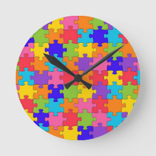 Colourful Jigsaw Puzzle Pattern Round Clock