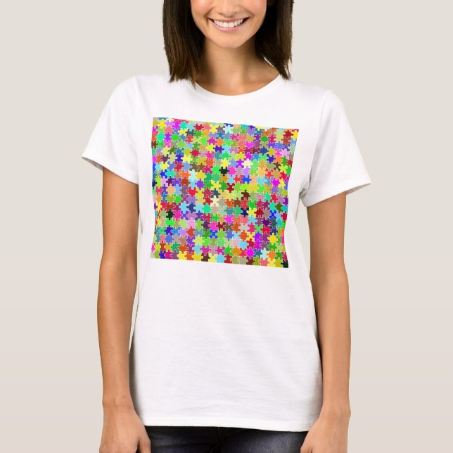 Colourful Jigsaw Puzzle Pattern T-Shirt (Front)