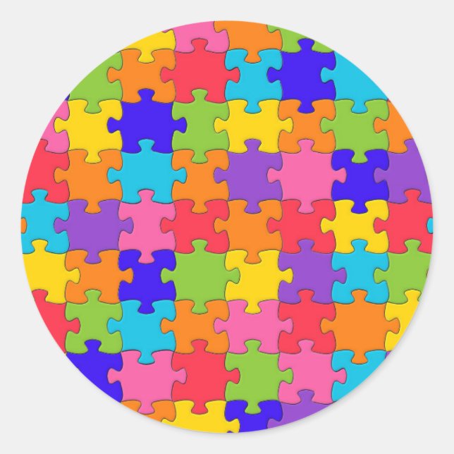 Colourful Jigsaw Puzzle Pieces Happy Puzzler Classic Round Sticker (Front)