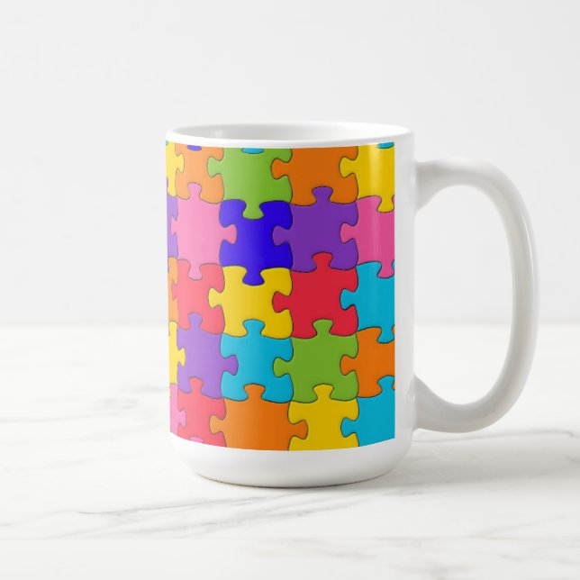 Colourful Jigsaw Puzzle Pieces Happy Puzzler Coffee Mug (Right)
