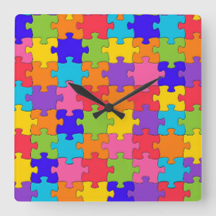 Colourful Jigsaw Puzzle Pieces Happy Puzzler Square Wall Clock