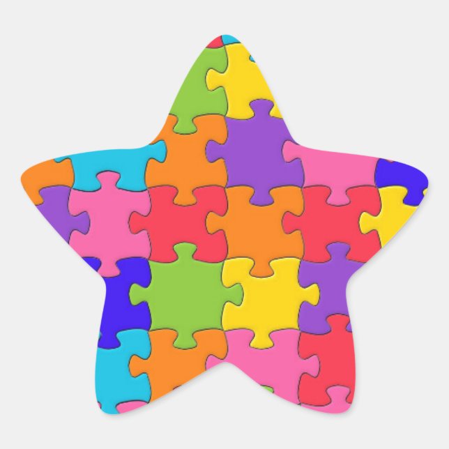 Colourful Jigsaw Puzzle Pieces Happy Puzzler Star Sticker (Front)