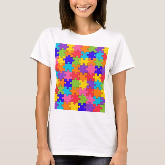 Colourful Jigsaw Puzzle Pieces Happy Puzzler T-Shirt (Front)