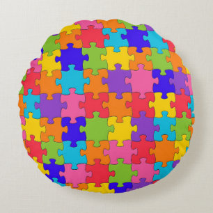 Colourful Jigsaw Puzzle Round Pillow