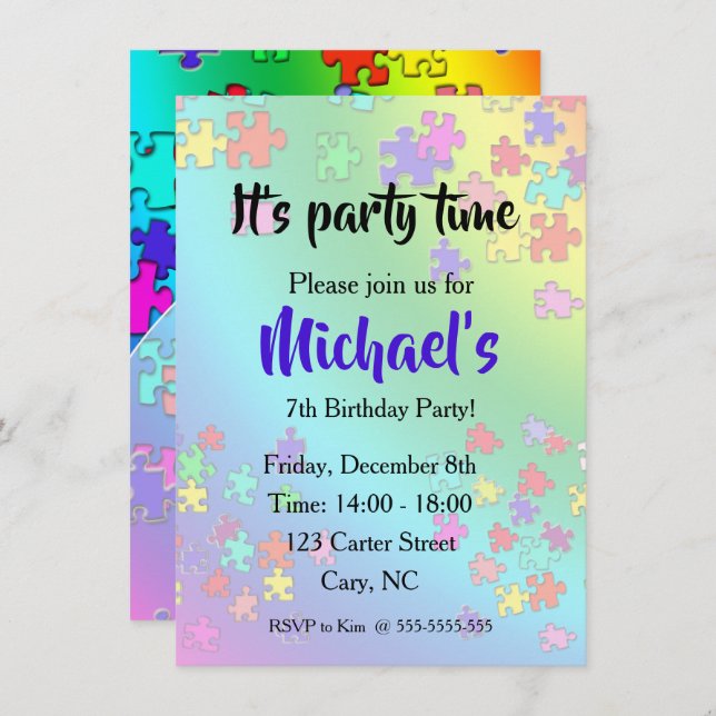 Colourful Jigsaw puzzles pieces Invitation (Front/Back)