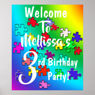 Colourful jigsaw puzzles pieces welcome guest poster