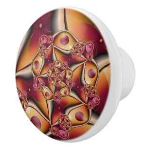 Colourful Joy Abstract Red Orange Fantasy Fractal Ceramic Knob