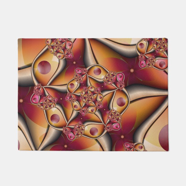 Colourful Joy Abstract Red Orange Fantasy Fractal Doormat (Front)