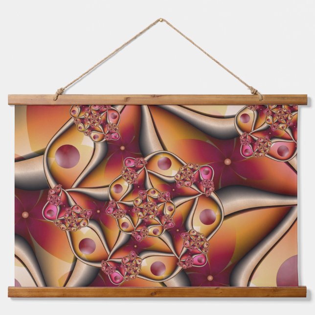 Colourful Joy Abstract Red Orange Fantasy Fractal Hanging Tapestry (Front)
