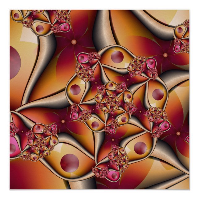 Colourful Joy Abstract Red Orange Fantasy Fractal Poster (Front)