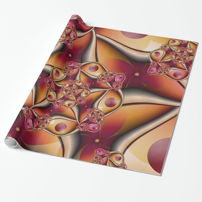Colourful Joy Abstract Red Orange Fantasy Fractal Wrapping Paper (Unrolled)