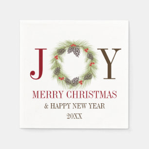 Colourful JOY Wreath Personalized Holiday Napkins