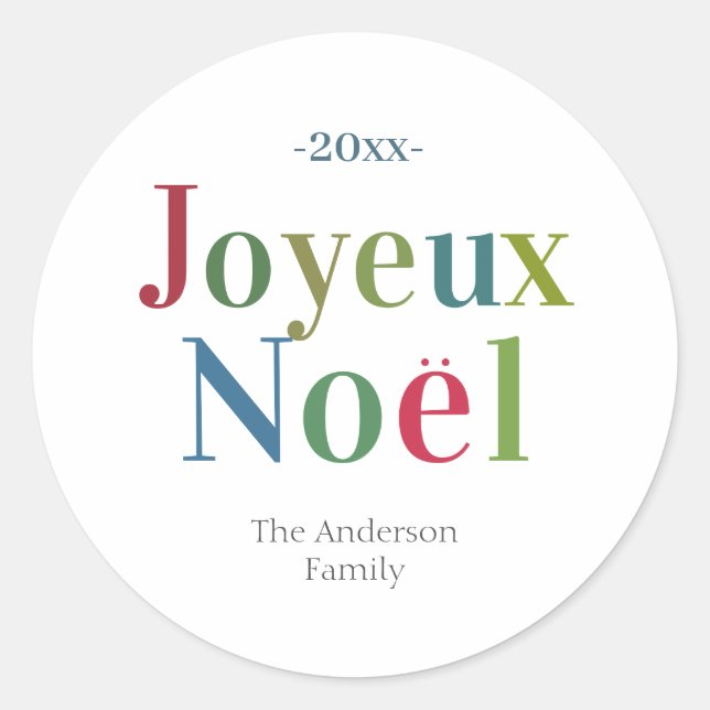 Colourful Joyeux Noel French Christmas Classic Round Sticker (Front)