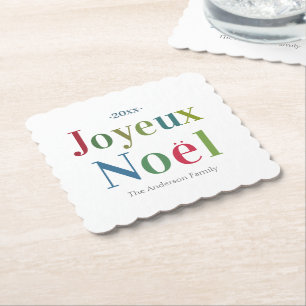 Colourful Joyeux Noel French Christmas  Paper Coaster