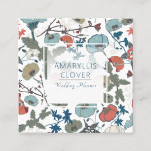 Colourful Joyful Blue Orange Green Floral Pattern Square Business Card