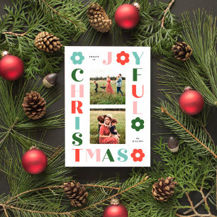 Colourful Joyful Christmas Retro Daisy Holiday Car Card