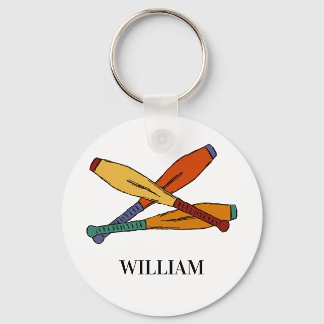 Colourful Juggling Clubs Jugglers Personalized Keychain (Front)
