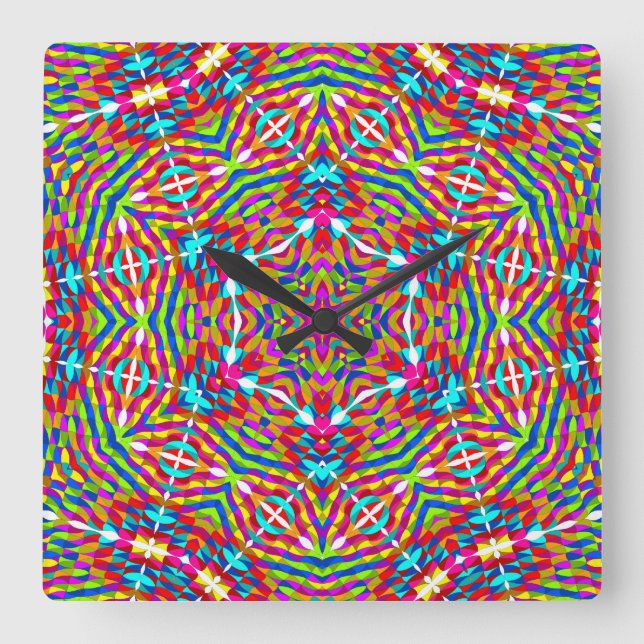 Colourful jumble Mandala Square Wall Clock (Front)