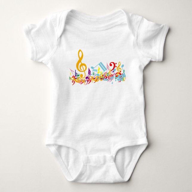 Colourful Jumbled Musical Notes Baby Bodysuit (Front)