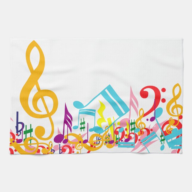 Colourful Jumbled Musical Notes Kitchen Towel (Horizontal)