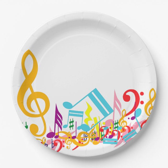 Colourful Jumbled Musical Notes Paper Plate (Front)