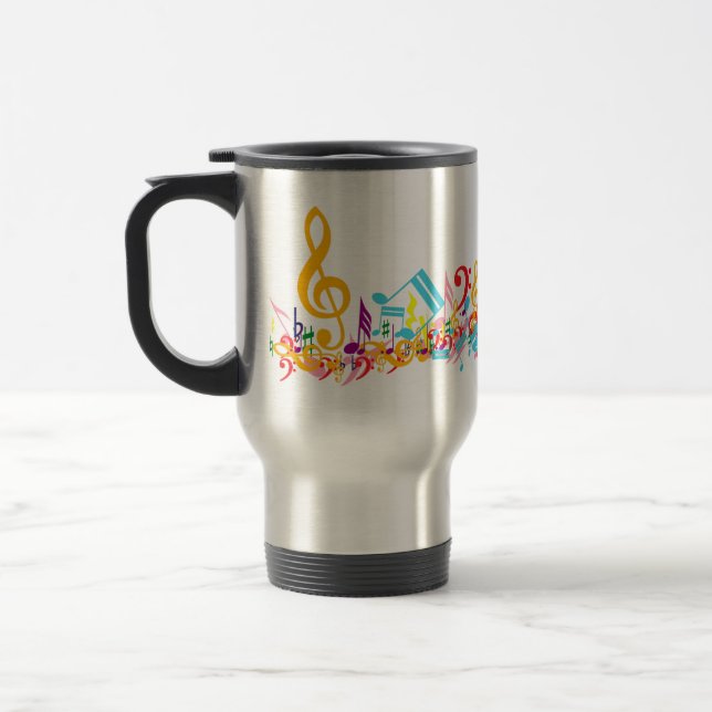 Colourful Jumbled Musical Notes Travel Mug (Left)