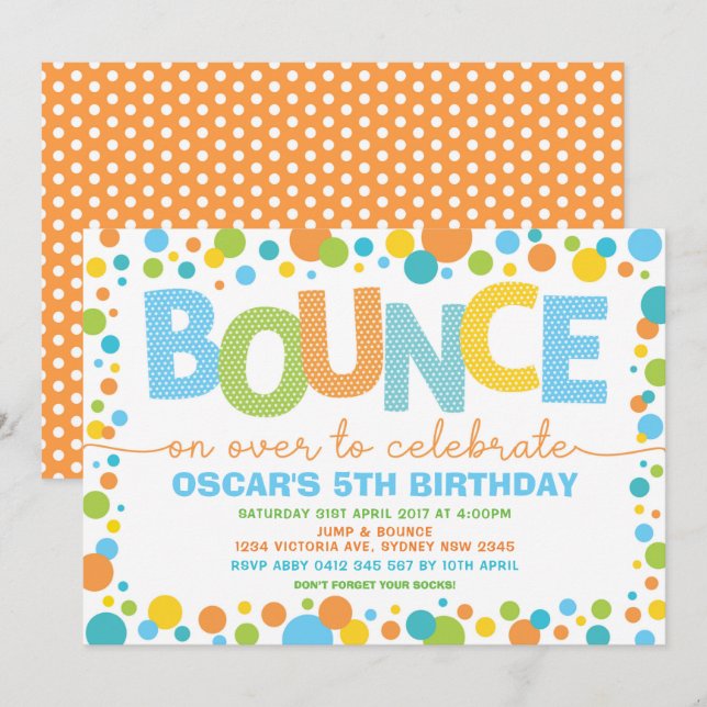 Colourful Jump Bounce Trampoline Birthday Party Invitation (Front/Back)