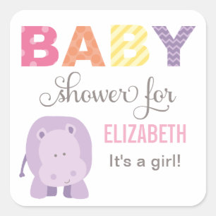 Colourful Jungle Animals Baby Girl Pink Square Sticker