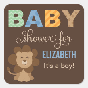 Colourful Jungle Animals Boy Brown Square Sticker