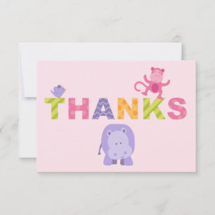 Colourful Jungle Animals for Baby Girl Pink Shower Card