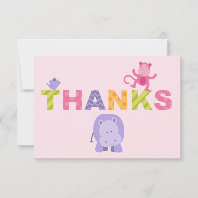 Colourful Jungle Animals for Baby Girl Pink Shower Card (Front)