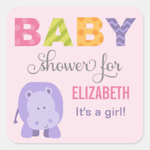 Colourful Jungle Animals for Baby Girl Pink Shower Square Sticker
