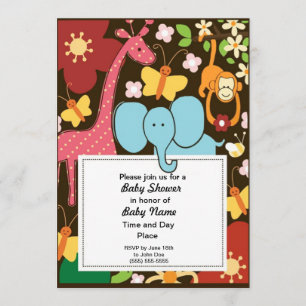 Colourful Jungle Animals Neutral Baby Shower Invit Invitation