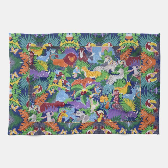 Colourful Jungle Animals Tea Towel (Horizontal)