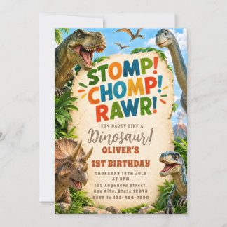 Colourful Jungle Dino Party Invite