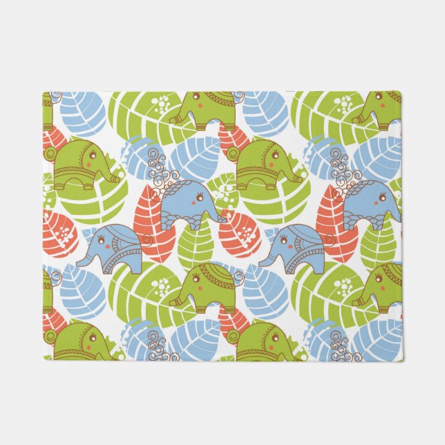 Colourful Jungle Elephants Doormat (Front)