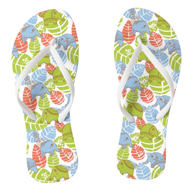 Colourful Jungle Elephants Flip Flops (Footbed)