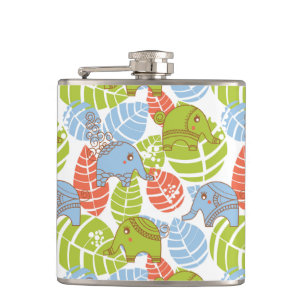 Colourful Jungle Elephants Hip Flask